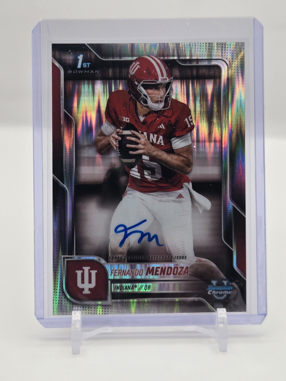 Fernando Mendoza 2025 Bowman Chrome U Stealth Refractor Auto #BCA-FME, Indiana