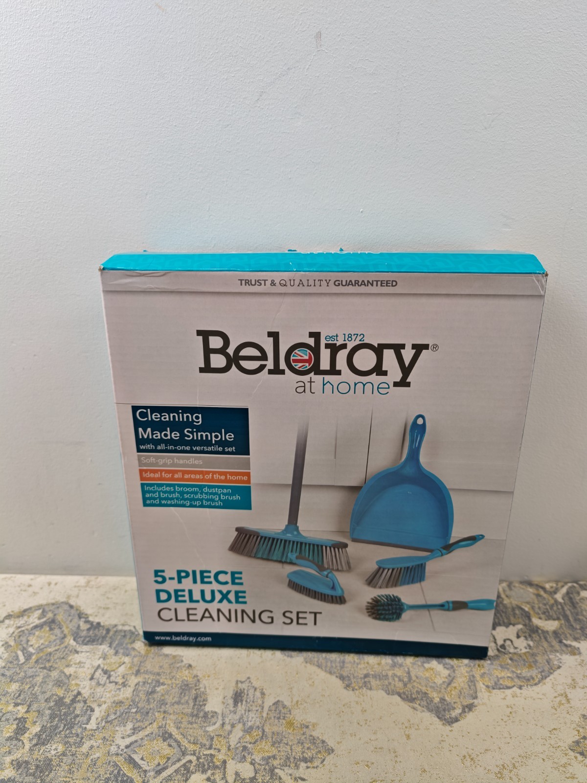 Beldray LA024152TQ Cleaning Bundle with Broom - Dustpan and Brush Set, Scrubbing