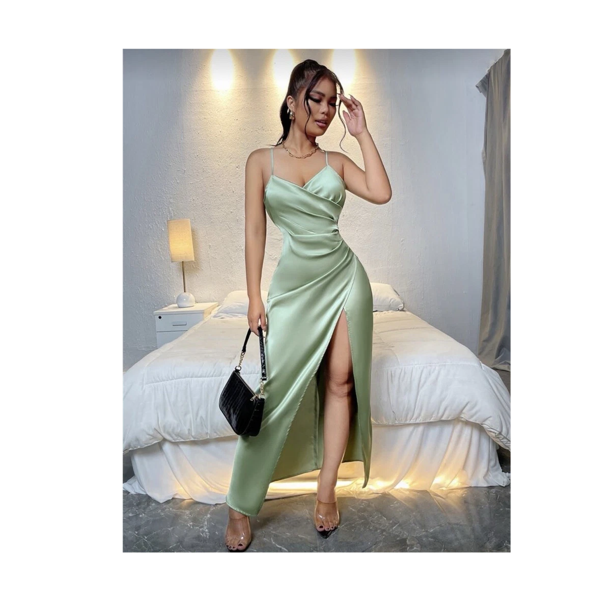 green emerald velvet dress LTP0288,Mint Green Spaghetti Straps Senior Prom Dresses Cross Back Sat –  Laylatailor Shop main image 1