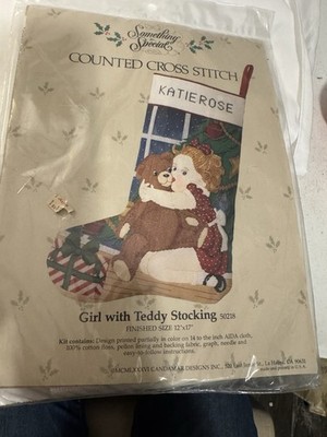 Something Special Girl With Teddy Bear Counted Cross Stitch Stocking Kit Sealed