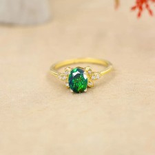 Black Opal Ring 14K Solid yellow Gold Ring Vintage Fire Opal Jewelry For Wife