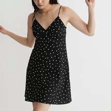 Madewell NWT Layton Mini Slip Dress in Pure Black with Polkadots Size 14