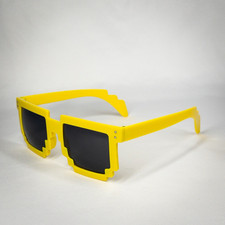 Fun Yellow Retro Gaming Pixelated Novelty Sunglasses Plastic Frame