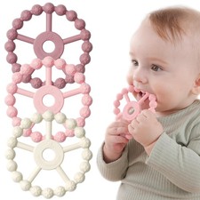 3 Pack Ring Teether Baby Infant Toys, Baby Essentials, Silicone Teething Ring To