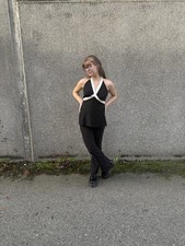 Vintage 1970s Black And White Halter Two Piece Set