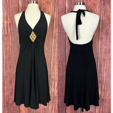 Jones New York Vintage Y2K Black halter Cocktail Dress Beaded Diamond 2000s Sz 6