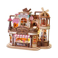 DIY 3D Wooden Puzzle Dollhouse Kit Dreamy Chocolate Shop Miniature House Model