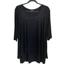 Karen Kane Sparkle Split Back Layered Tunic Top Sz 0X (14W-16W) USA Made Black
