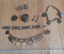 Antiker Trachten Schmuck Jagd Münze Manschettk Charivari Armband Kette Ohrhänger