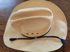Stetson Kids Shantung 7X Cowboy Hat Tan w Black Trim Size 6 7/8