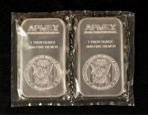 2 Apmex Commercial Bar 1 Troy oz.999 Silver. Sealed bullion bar for collecting