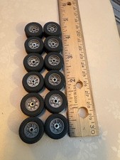 6 PAIR DOUBLE PRESS-ON ALUMINUM WHEELS  TIRES SLOT CAR DIECAST MODEL BuzCo 11