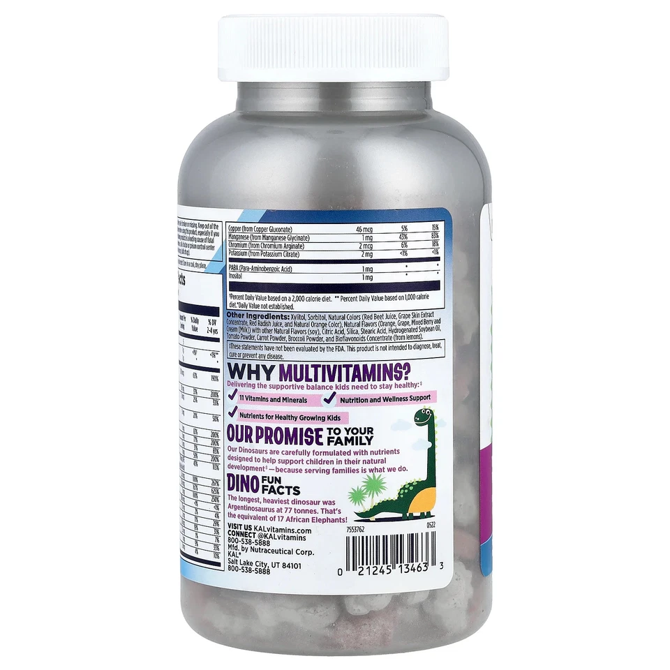 KAL MultiSaurus Berry Grape  Orange 180 Chewables Gluten-Free, No Artificial - Image 3 of 3