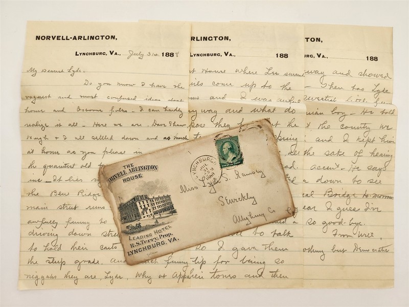 1888 antique NORVELL-ARLINGTON HOUSE lynchburg va LETTERHEAD RAMSEY racial