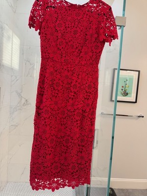 Beautiful Shoshanna Red Floral Lace Midi Dress, Sheath Fitted, US 2, $85