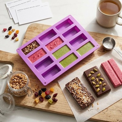 2Pcs Non-Stick Silicone Bar Molds, 12-Cavity Chocolate Energy Bar Baking Trays