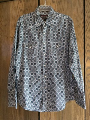 Rock & Roll Cowboy Pearl Snap Western Shirt Black TurquoiseMen's L EUC