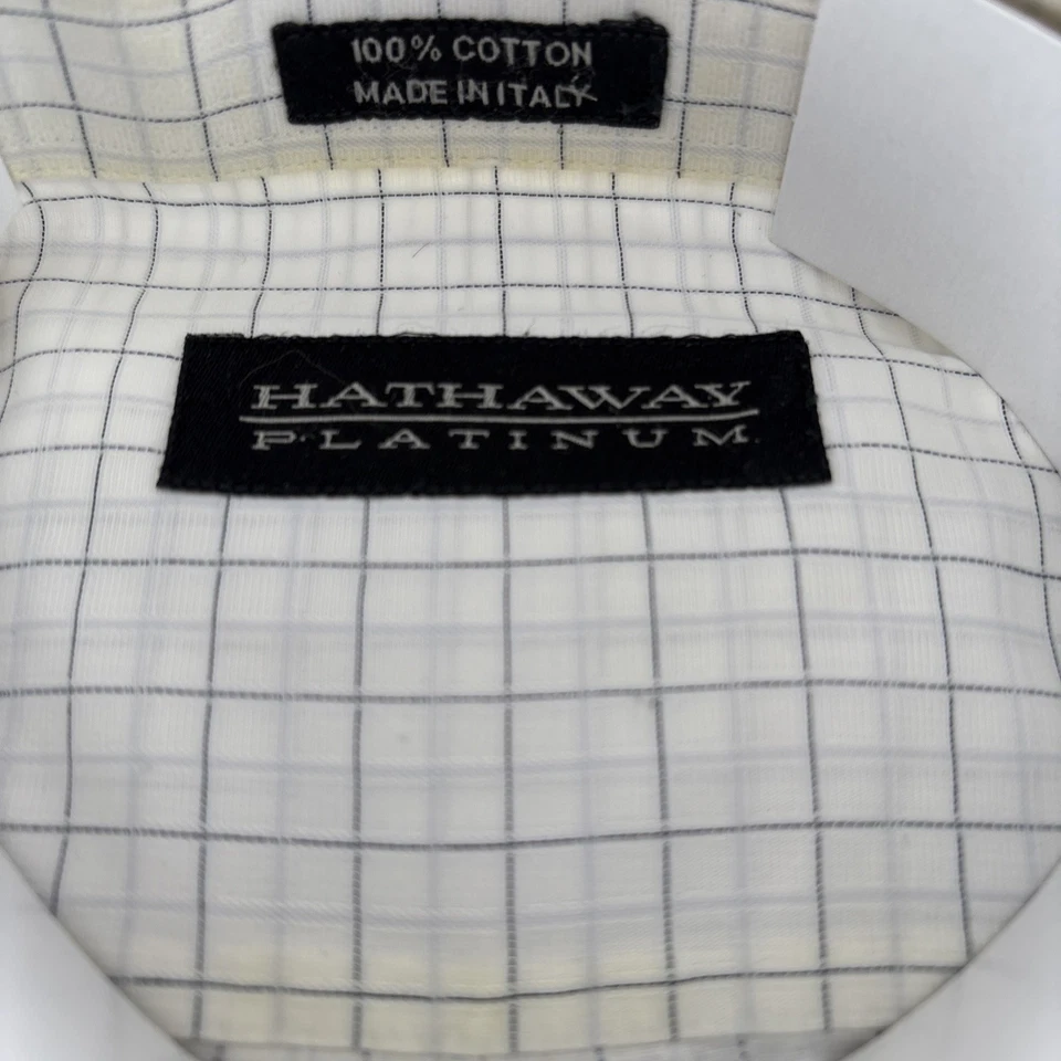 Hathaway Platinum Men's White Checked Dress Shirt Button Down Collar 16 1/2 34 - Image 2 of 2