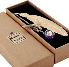Metal Feather Bookmark with Butterfly Charm – Christmas Gifts for Women, Mom, Te