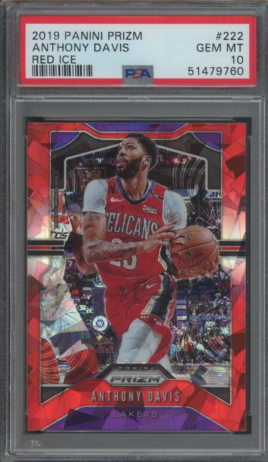 2019-20 Panini Prizm Basketball Anthony Davis #222 Red Ice PSA 10