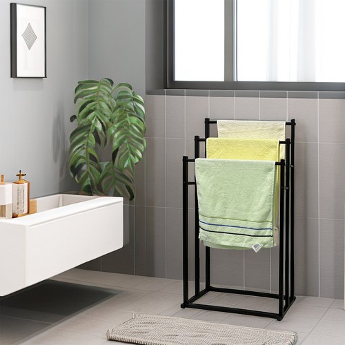 Black White 3 Tier Free Standing Towel Rail Stand Unit Rack Storage Bathroom - Picture 15 of 19