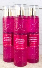 3 BOURBON STRAWBERRY & VANILLA Fine Fragrance Mist 8oz LOT/SET of 3