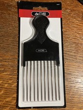 ACE Metal Hair Pick Comb Black Plastic Handle New In Package - Unisex