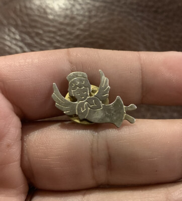 Guardian Angel Pinback Religious Praying wings Vintage lapel Silver ...