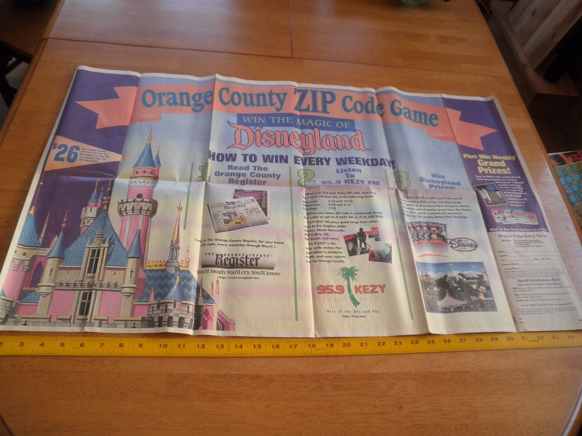 Disneyland 1997 Southern California Zip Code game newspaper poster