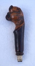 Mastiff Dog Head Wood Carved Glass Eye Walking Cane Umbrella Handle Late 19th C