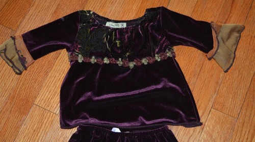 VTG LITTLE MASS Toddler Velvet 2 pc. Outfit Pants Set 12M Lace - Picture 2 of 9
