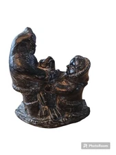 A Wolf Original Sculpture Eskimo Pair with Seal 4.5" X 4.5" Signed W E Canada