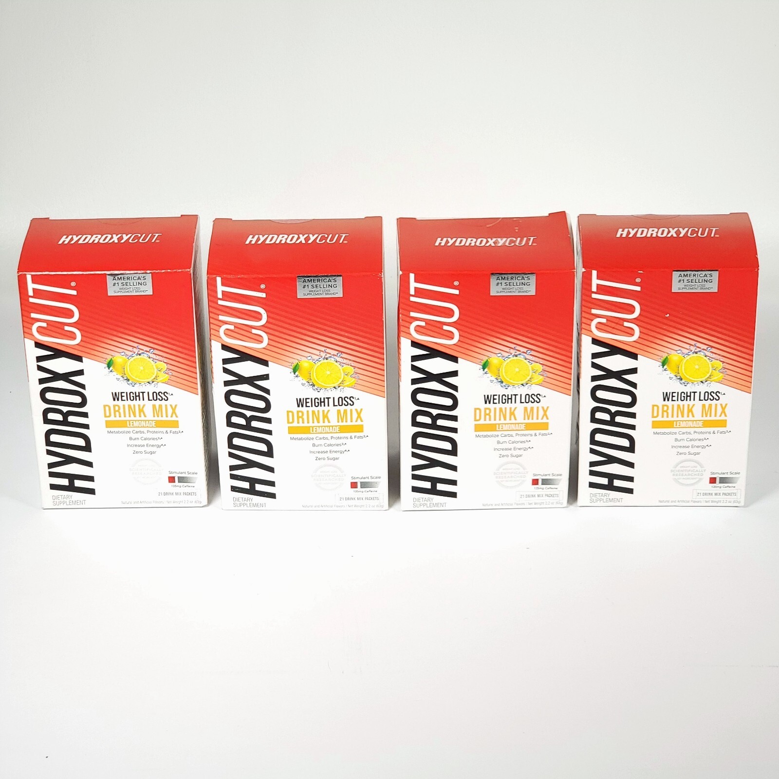(4) HydroxyCut Weight Loss Drink Mix Lemonade 135mg Caffeine 21 Each