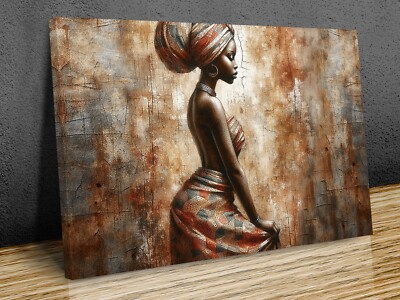 Afrikanische Dame Graffiti Stil rustikale Textur montiert Leinwanddruck fertig zum Aufhängen