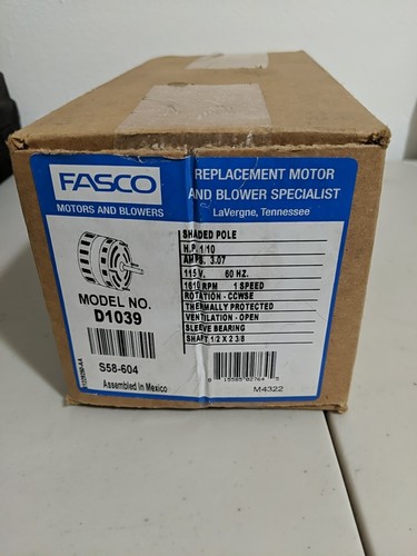 D-1039 FASCO Motor And Blowers. Replacement S58-604 Shaft 1/2" × 2 3/8"