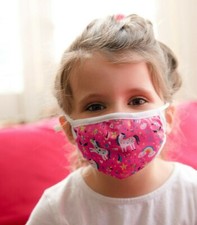 50 Anti-Bac Rosa Kinder Gesichtsmasken + Filter. Atmungsaktiv. Waschbar. Verstellbar