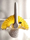 Kanawha White Milk Glass Yellow Overlay Handle Basket Diamond Lace W/Sticker VTG