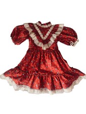 Vintage 70s Dress Girls Doris Brosk for Fun Frills Red Cottage-core PRARIE