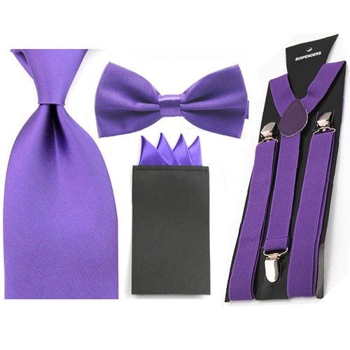 Pajarita de satén para hombre corbata ancha con pañuelo pañuelo conjunto de tirantes - Imagen 7 de 19