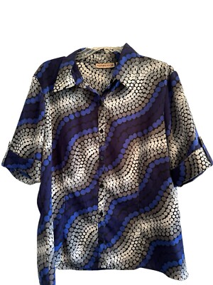 Notations Business Geometric Button-up XL Blouse Short Sleeves Blue Black Trendy
