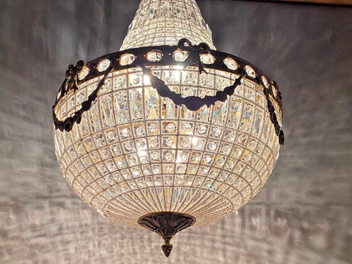 Chandelier Louis XVI French Antique Bronze Gold Crystal 6-Light Ceiling Lamp - Picture 13 of 16