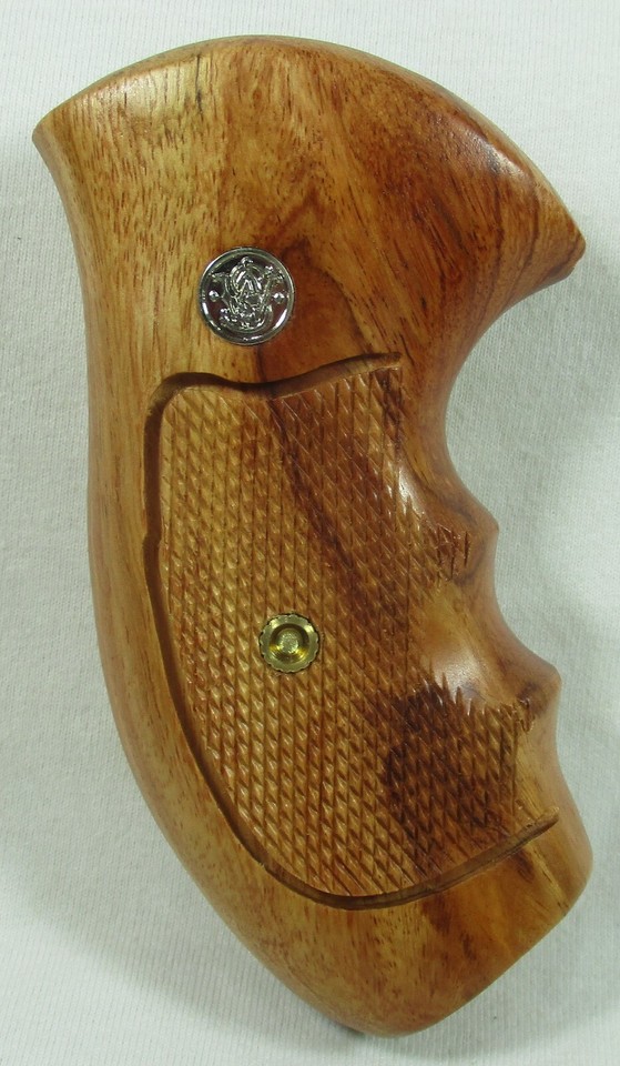 New, Wood checkered grips for S&W Revolvers, K, L Frame, Round butt ...