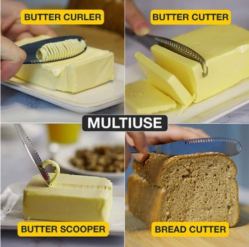 3 in 1 Edelstahl Butterstreuer Messer Butter Lockenstab Streuer Buttermesser - Bild 8 von 9