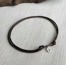 Personalized Initial Anklet Durable Brown 1.5mm Cord  Stainless Steel Unisex