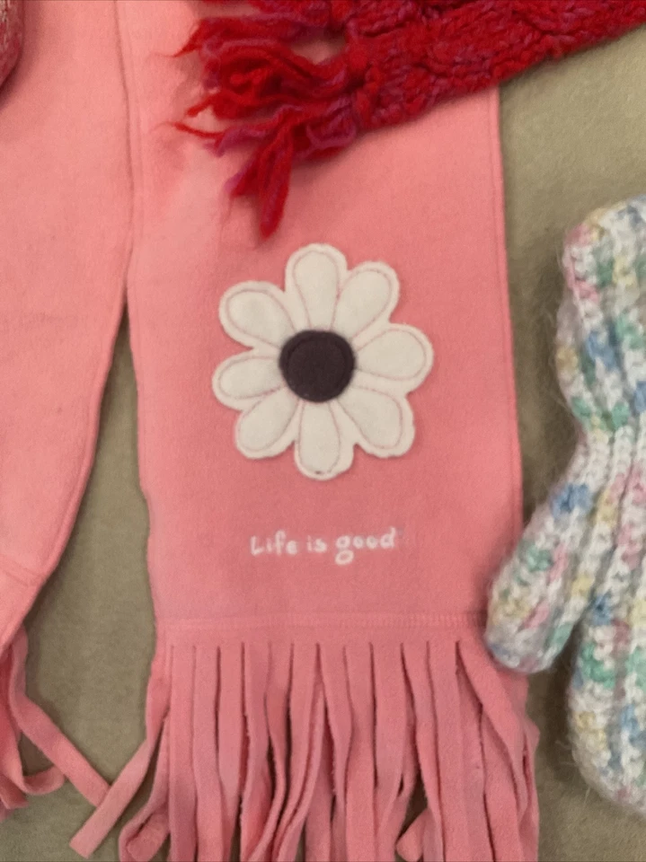 Little Girls winter accessory lot Life is Good scarf Hanna Andersson mittens  - Image 4 of 4