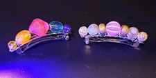Vintage Plastic Lucite Glowing Hair Clip Barrettes Handmade Set Of 2