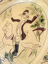 Vtg Greenfield Village Pottery Sgraffito Folk Art Soldier Redware Plate Bourne