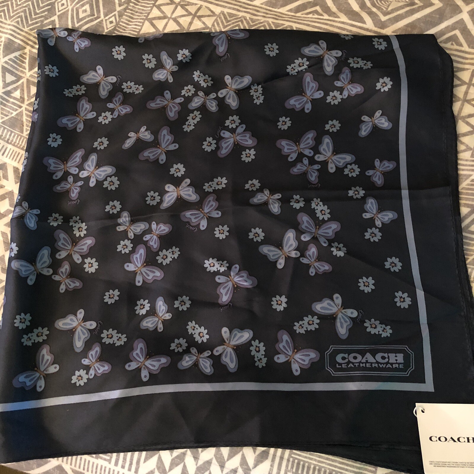NWT Coach Lovely Butterfly navy scarf 35x35 Style No. CH067 thumbnail 5