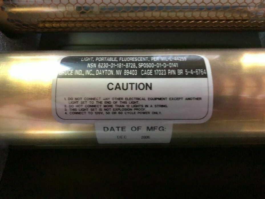 Military Tent Lighting Kit Fluorescent NIB 110V Bruce Industries Made