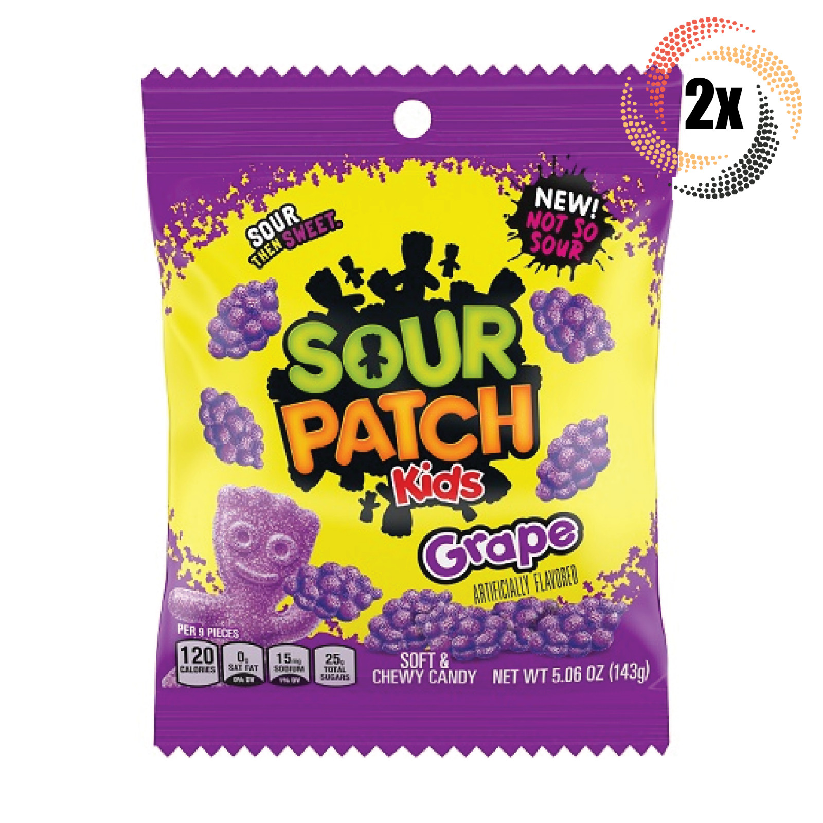 2 пакетика мягких и жевательных мармеладных конфет со вкусом винограда Sour Patch Kids 5 унций 2390₽